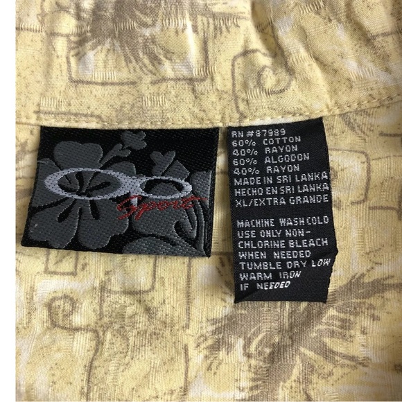 Shirt Hawaiian OP SPORT Geometric Palm Trees Muted Colors Tan Yellow Size XL - Picture 10 of 10
